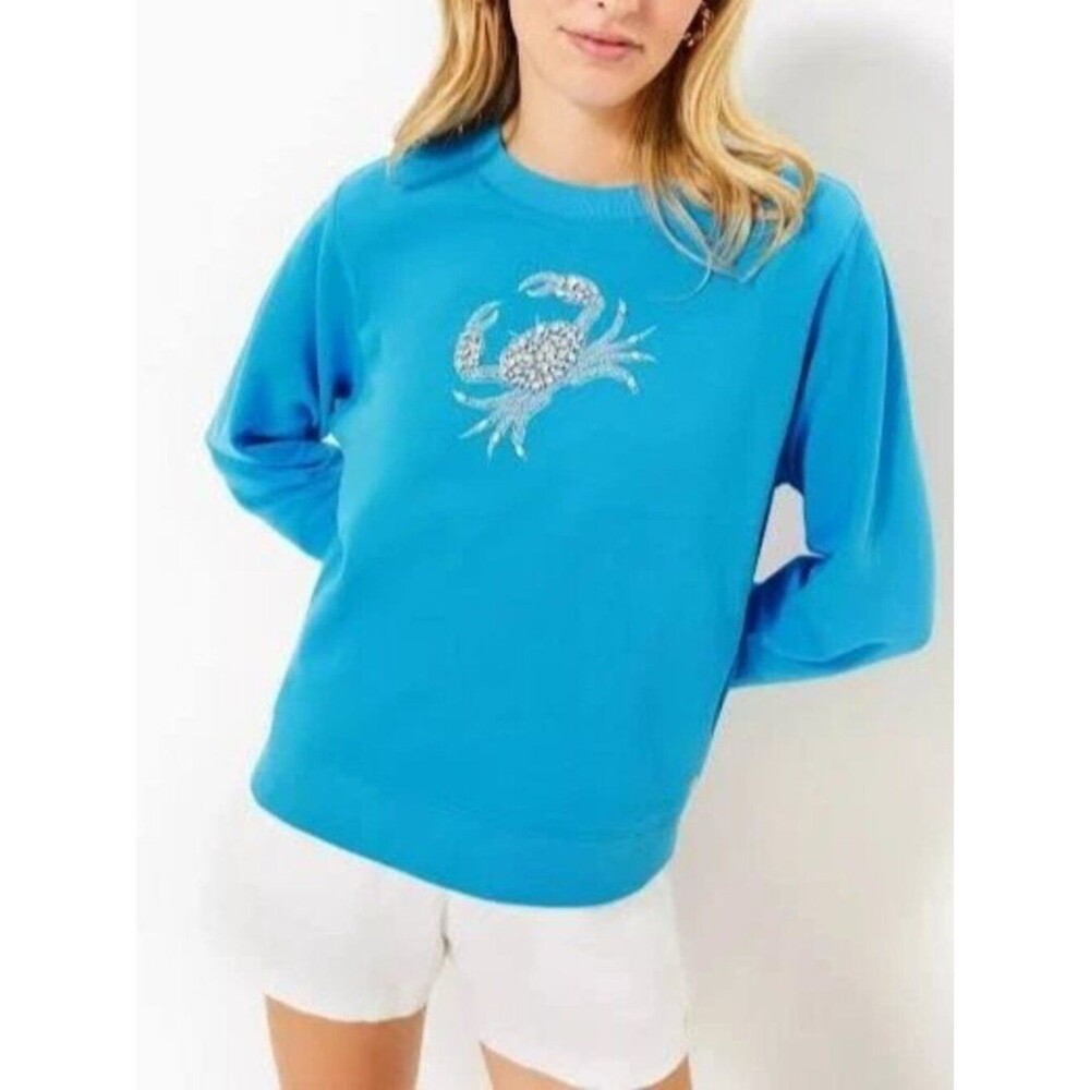 Lilly Pulitzer Long Sleeve Sweatshirt Top Crab Beaded Embellished XXL 290196